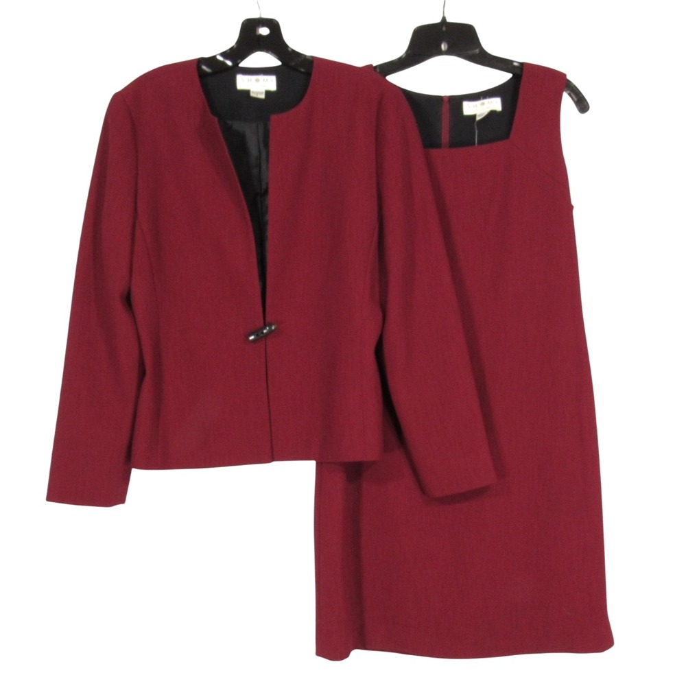 SHOMI By MILLER SHOR Burgundy 1-Button CREPE Jacket/Dress OUTFIT SUIT SET Sz 6